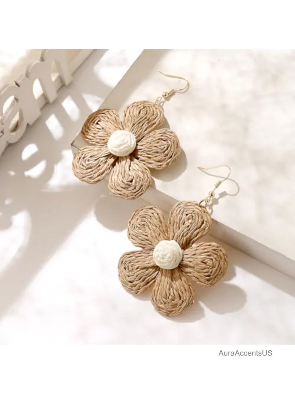 Handmade Raffia Hoop Earrings with Metal Backs Statement Bohemian Straw Dangle